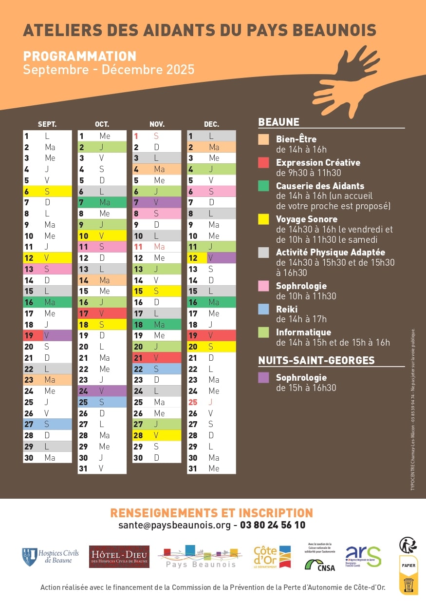Ateliers aidants 2eme semestre 2025 calendrier
